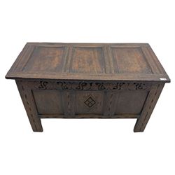 18th century oak blanket box, carved frieze, all-over panelling