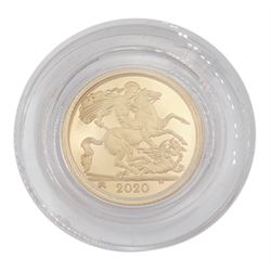Queen Elizabeth II 2020 gold proof half sovereign coin, cased with certificate