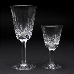 Waterford 'Lismore' pattern part suite, comprising three small tumblers, six liqueur glasses, twelve sherry glasses, eight large wine glasses and three smaller examples
