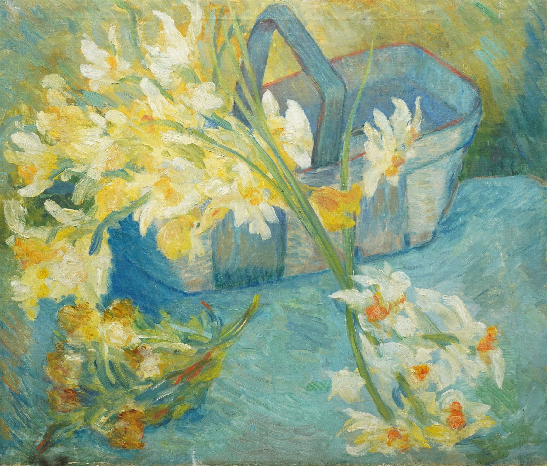Follower of Vincent Van Gogh (Dutch 1853-1890): Still Life of Flowers in a Basket, oil on canvas unsigned 51cm x 61cm (unframed)