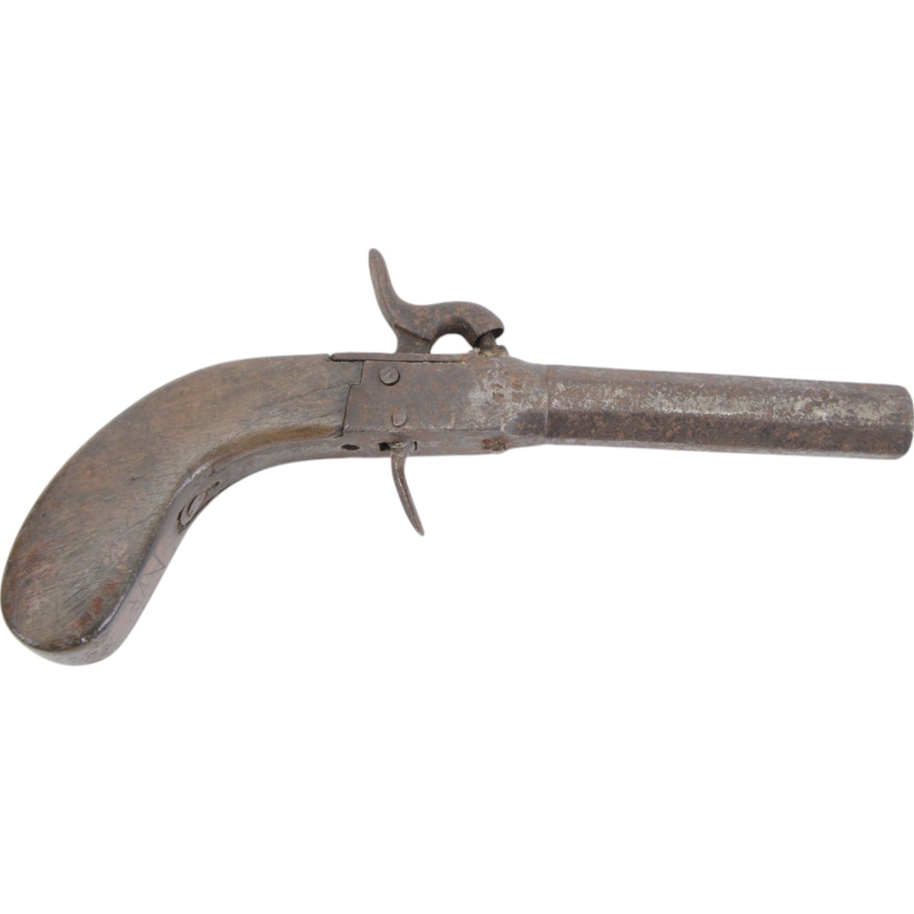 19th century percussion pistol with octagonal barrel, together with muff/ starter pistol 