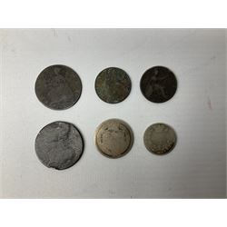 Queen Victoria 1861 penny, 1876 sixpence coin, five early silver coins including Elizabeth I etc