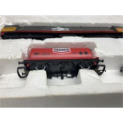 Hornby '00' gauge - Midnight Freight electric train set with Class 58 diesel Co-Co locomotive No.58001, eight wagons, goods shed, track, car loading ramp and power controller etc; boxed with paperwork; together with an additional wagon, figures and platform fencing