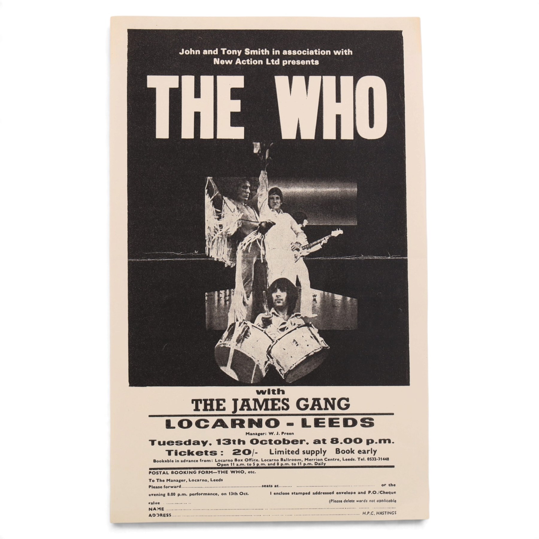 The Who ephemera, comprising Maximum R&B Tuesdays at the Marquee Live at Leeds album poster, two flyers for concerts in Manchester and Leeds and a 1975 tour programme