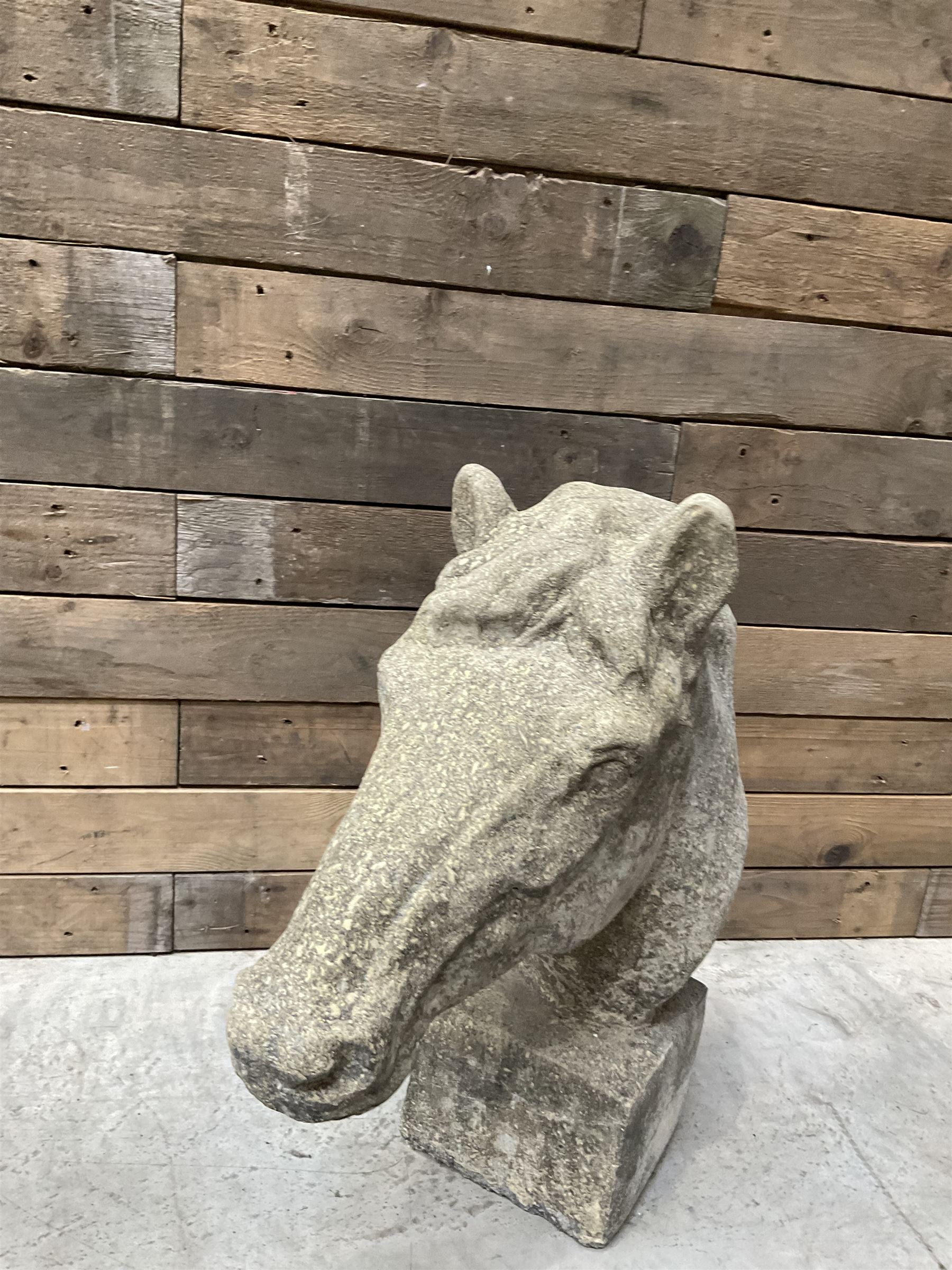 Cast stone horse head figure