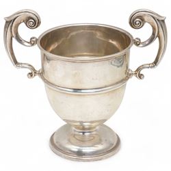 'The Albert Naylor Memorial Trophy' - A two handled silver cup with scroll handles and circular foot H19cm Sheffield 1927 Maker James Deakin & Sons 