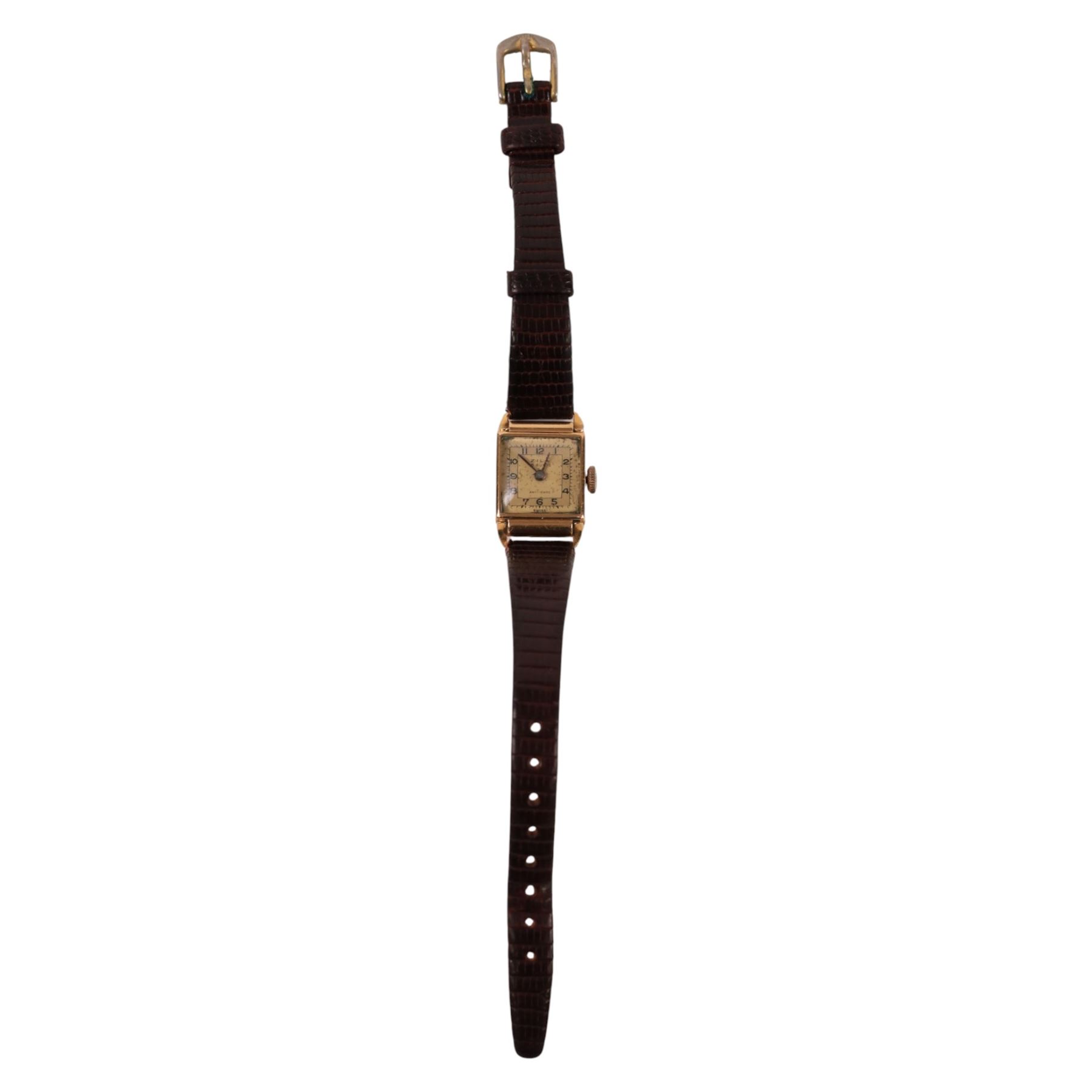Zila 18ct gold ladies manual wind wristwatch, Helvetia hallmark, on leather strap