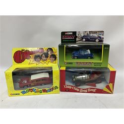 Corgi - seventeen TV/Film related die-cast models including Last of the Summer Wine, Charlie's Angels, Starsky & Hutch, Inspector Morse, Lovejoy, Mr. Bean, Chitty Chitty Bang Bang, Monkees, Fawlty Towers, Green Hornet, Summer Holiday, National Lampoon Vacation etc; all boxed (17)