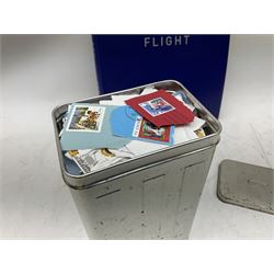 Coins and stamps, including approximately 55 GBP face value of Queen Elizabeth II mint decimal stamps, Mercury 100 years of flight and various other first day covers, commemorative crown coins, pre-decimal coinage etc