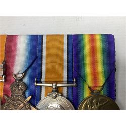 Boer War/WW1 group of five medals comprising Queens South Africa Medal with Transvaal clasp and Kings South Africa Medal with two clasps for South Africa 1901 & 1902 awarded to  2269 Pte. G. Thompson K.R.R.C.; together with British War Medal, 1914 Star and Victory Medal awarded to 6683 Pte. G.H. Thompson 3-HRS.; all with ribbons mounted for display on card; together with copy death certificate following discharge due to being physically unfit and other biographical photocopies.