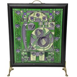 Rennie Mackintosh design Art Nouveau style stained glass fire screen
