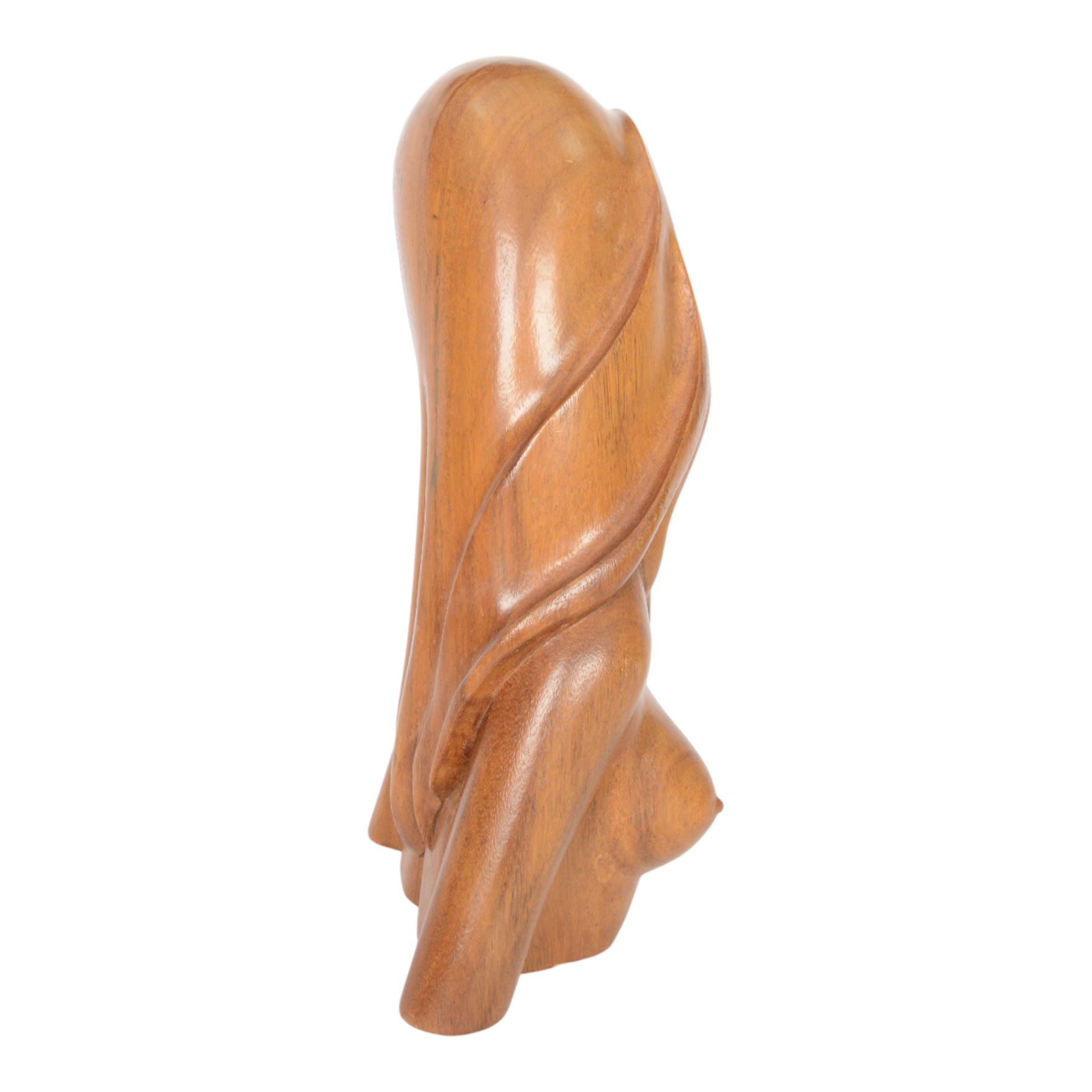 Carved wooden bust, modelled as a female figure, H40cm 