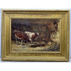 James William Booth (Staithes Group 1867-1953): Shorthorn Cattle and Hens in Stable setting, oil on canvas signed 60cm x 90cm
Provenance: same family ownership for over 25 years