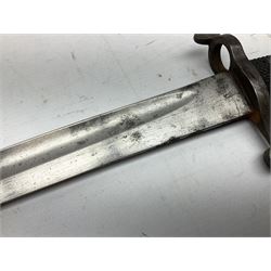 19th century Bayonet with 58cm fullered Yataghan shaped blade, stamped with anchor mark, with leather scabbard