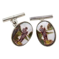 Pair of silver enamelled fly fishing cufflinks, stamped 925