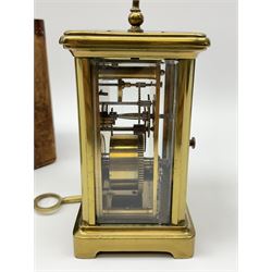 Early 20th century brass carriage clock time piece, white enamel Roman dial, single train driven movement 