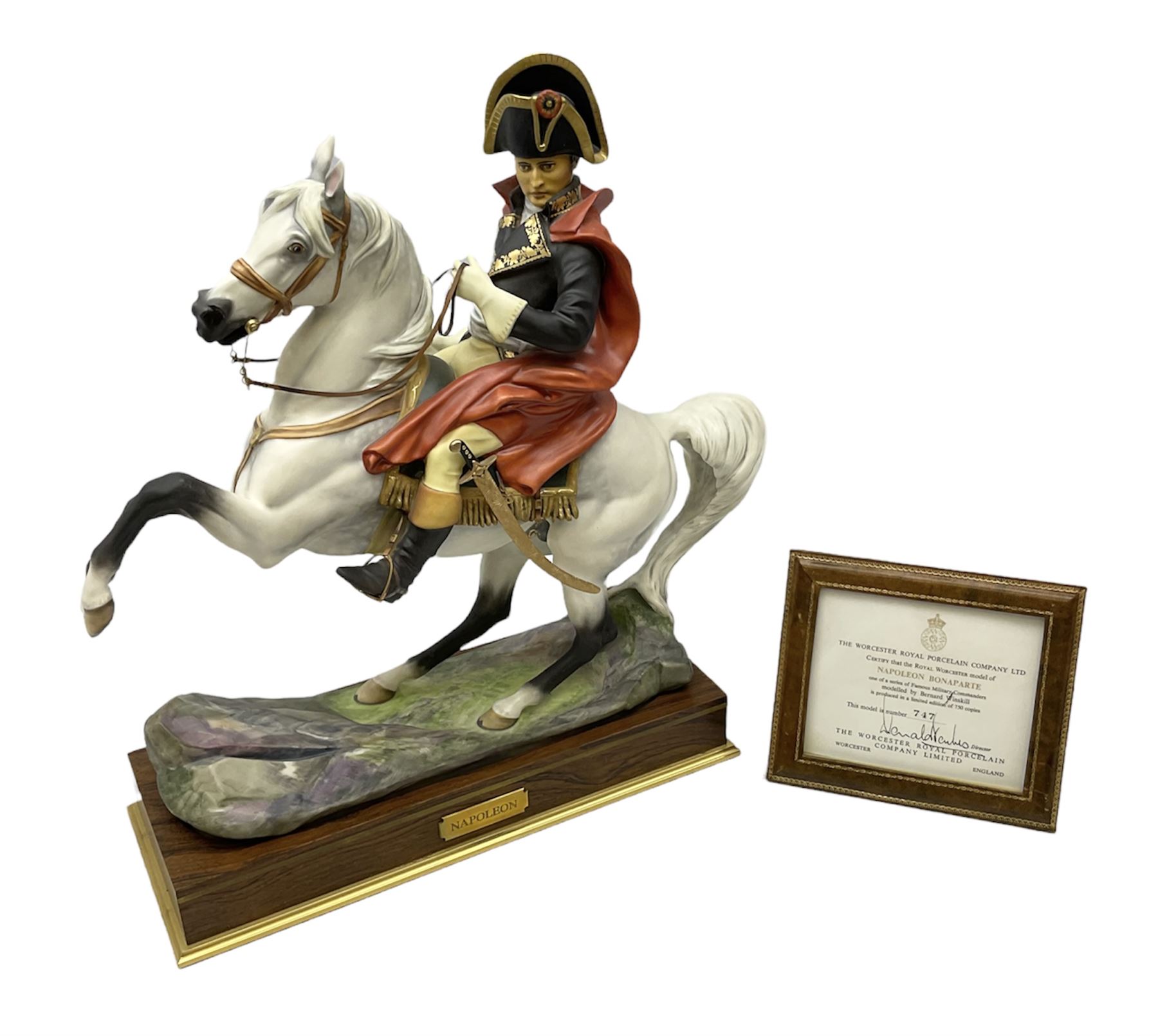 Royal Worcester 'Napoleon Bonaparte', model No. RW3860 by Bernard Winskill, limited edition 747/750, on wooden plinth with title plaque, framed certificate and box, H41cm