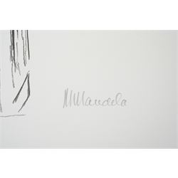 Nelson Rolihlahla Mandela (South African 1918-2013): 'My Robben Island' - ' 'The Church' 'The Lighthouse' 'The Cell' 'The Window' 'The Harbour' 'Motivation', set of six lithographs in colours signed and numbered EP 5/10 edition 500 in pencil with blindstamp, pub. by the Belgravia Gallery, 2002,  66cm x 50cm, together with original box (6) (unframed)