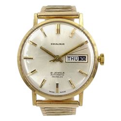 Excalibur 9ct gold gentleman's 21 jewels automatic incabloc bracelet wristwatch, hallmarked