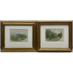 George Hodgson (British 1847-1921): Cattle by a Stream, pair watercolours signed and dated 1895, 8cm x 11cm (2) 
Notes: born in Nottingham, Hodgson lived in Grange-over-Sands and was a member of the Nottingham Society of Artists, acting as Vice-President 1908-1917. He exhibited many works at the Nottingham Castle Museum, the Royal Academy, Royal Birmingham Society of Artists, and Royal Society of British Artists.