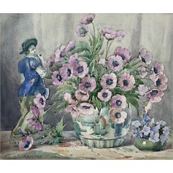 Arthur Bracken (British early 20th century): 'Flowers and the Gardener', watercolour signed, titled on label verso with artist's Kendal address 27cm x 31cm