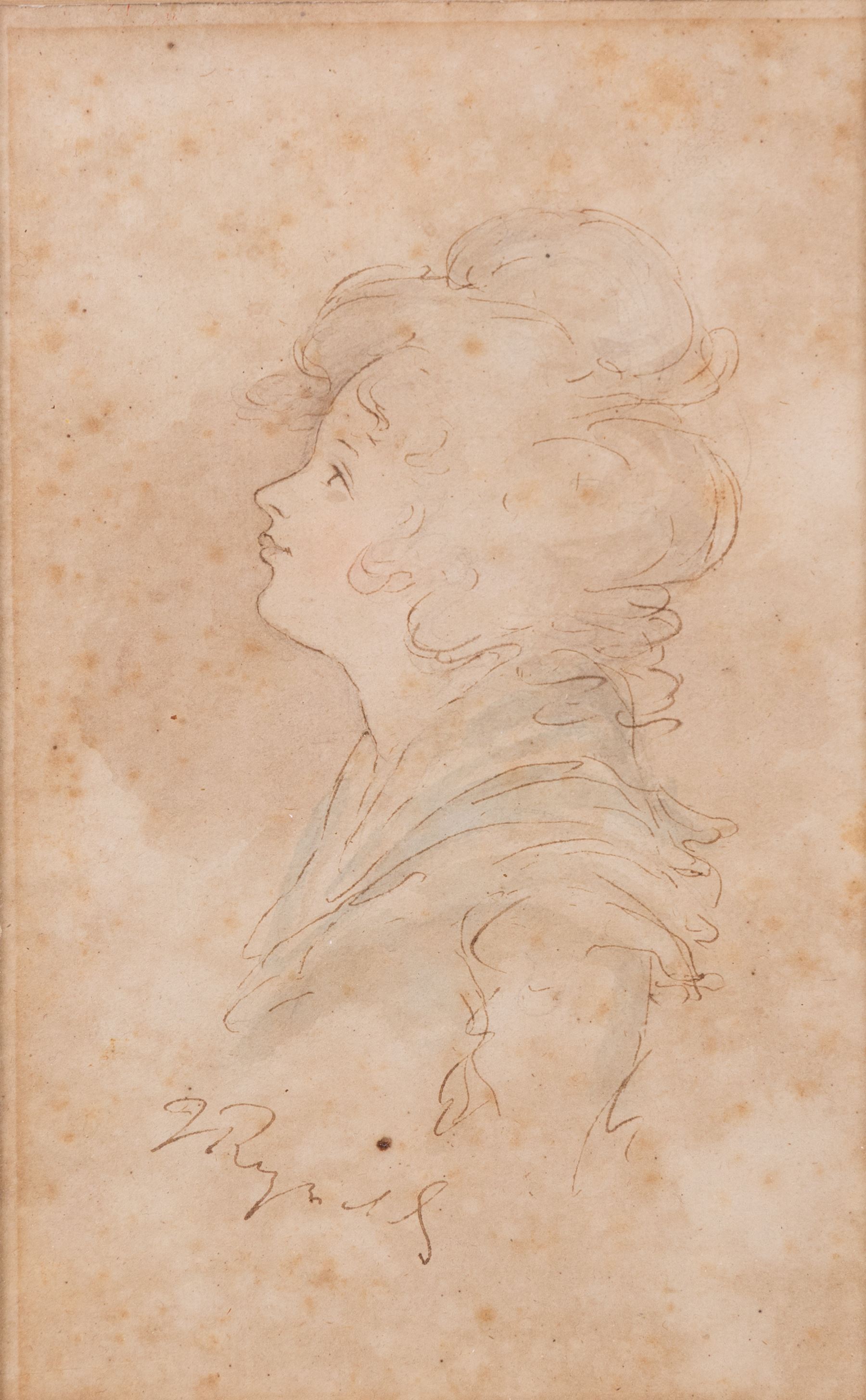 Follower of Joshua Reynolds (British 1723-1792): Studies of Young Women, set of four pen ink and colour wash drawings bearing signature and dated 1759, 20cm x 13cm - 15cm x 9cm (4)