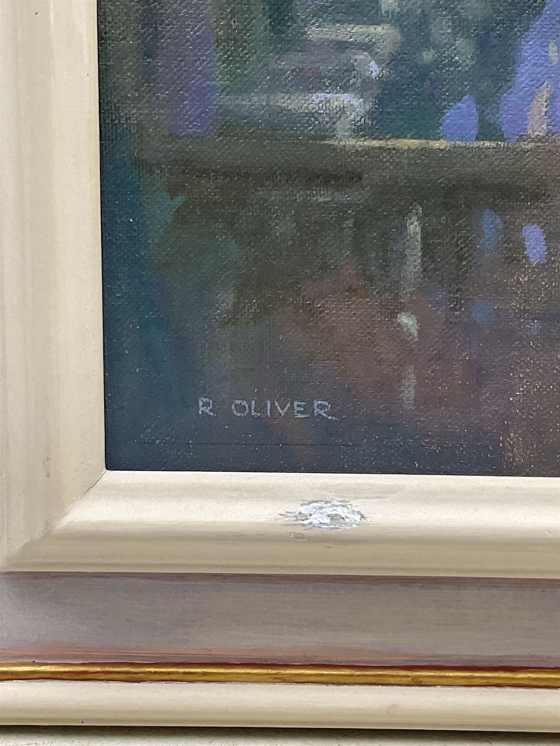 Raymond Oliver (British 1933-): 'The Grand Canal from the Guggenheim Museum', oil on canvas board signed, titled verso 29cm x 24cm 