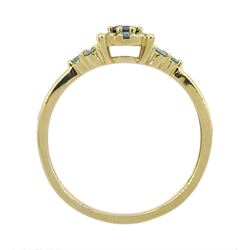 9ct gold round blue diamond cluster ring, hallmarked