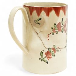 18th century Creamware tankard, decorated with sprigs of roses, H15cm