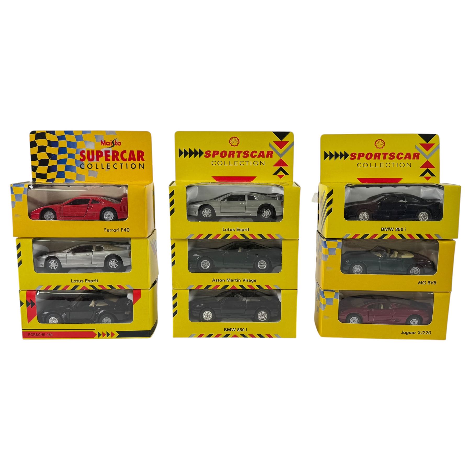 Collection of die cast model cars, trucks and trains, including Maisto Supercar Collection, Matchbox Models of Yesteryear, Matchbox Series, Dublo Dinky Toys and Cameo from Corgi The Village Collection, mostly boxed