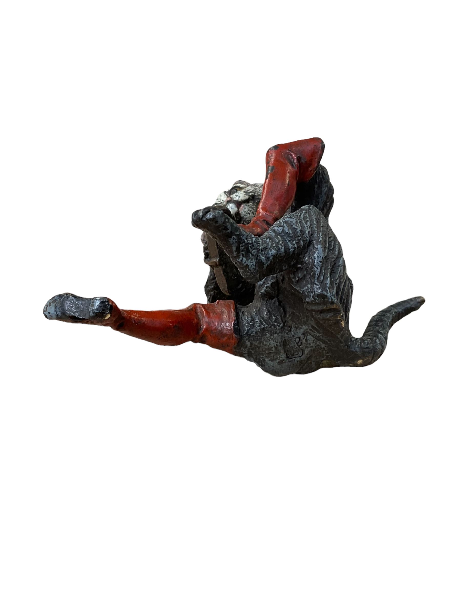 After Franz Bergmann (1861-1936): Austrian cold painted bronze figure of Puss in Boots, with Bergmann type mark beneath, H8cm 