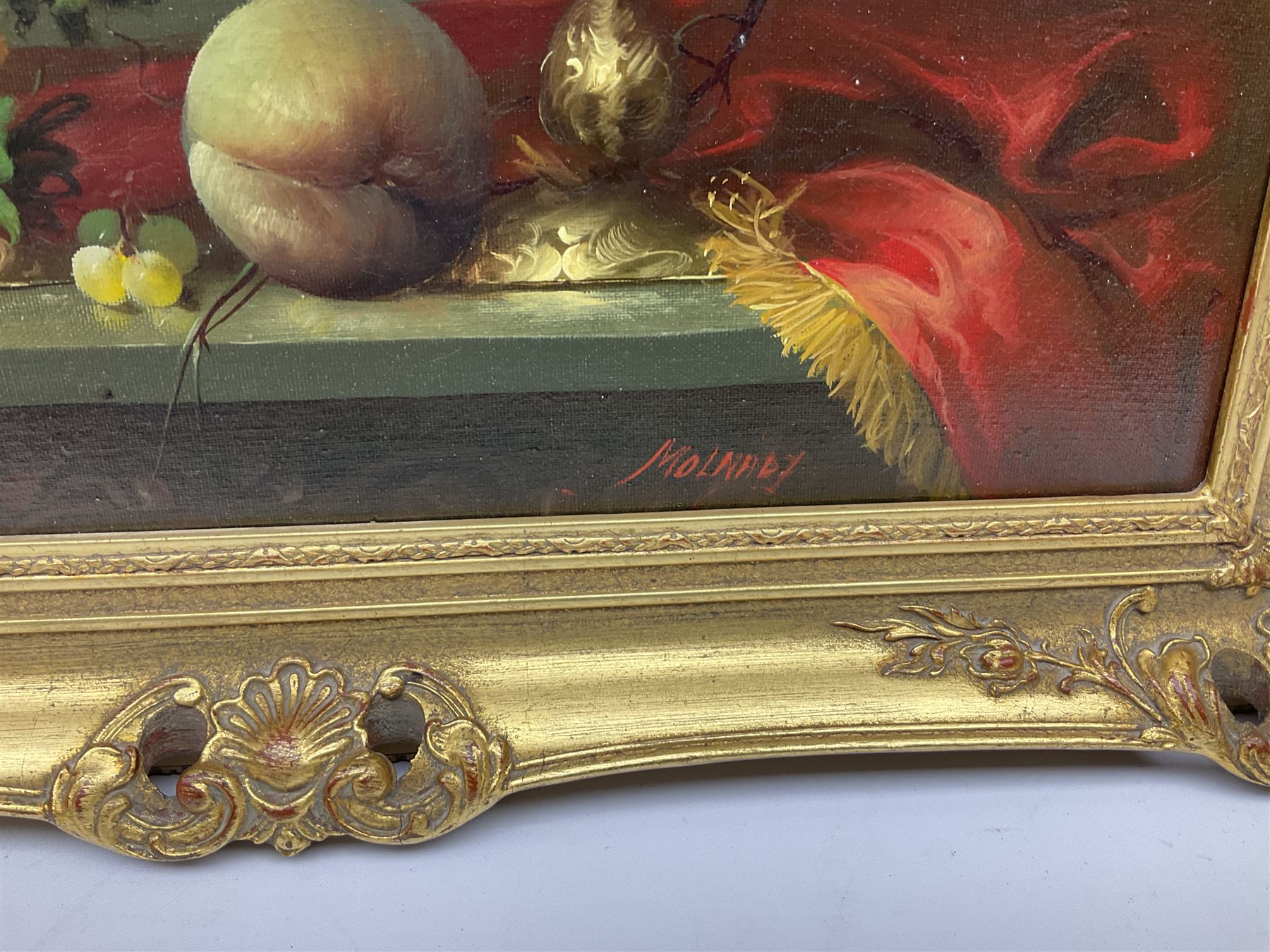 Jozsef Molnar (Hungarian 1939-): Still Life with Tazza Cup and Fruit, oil on canvas signed 