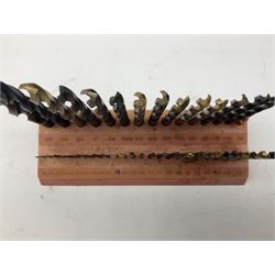 A selection of hand drills, machine drills, tailstock drills, hand and machine reamers.