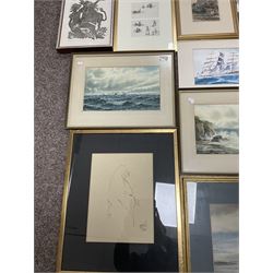 Collection of watercolours and other pictures, artists including FW Ridley (pair), AD Bell (pair unframed), James Orrock, Mel Fowler, Gianni, Michael Major (of Scalby Mills near Scarborough), still life oil in gilt frame, Whistler print, Japanese paintings on silk, etc