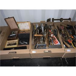 Woodworking tools, precision instruments and inspection lamp in four boxes - THIS LOT IS TO BE COLLECTED BY APPOINTMENT FROM DUGGLEBY STORAGE, GREAT HILL, EASTFIELD, SCARBOROUGH, YO11 3TX