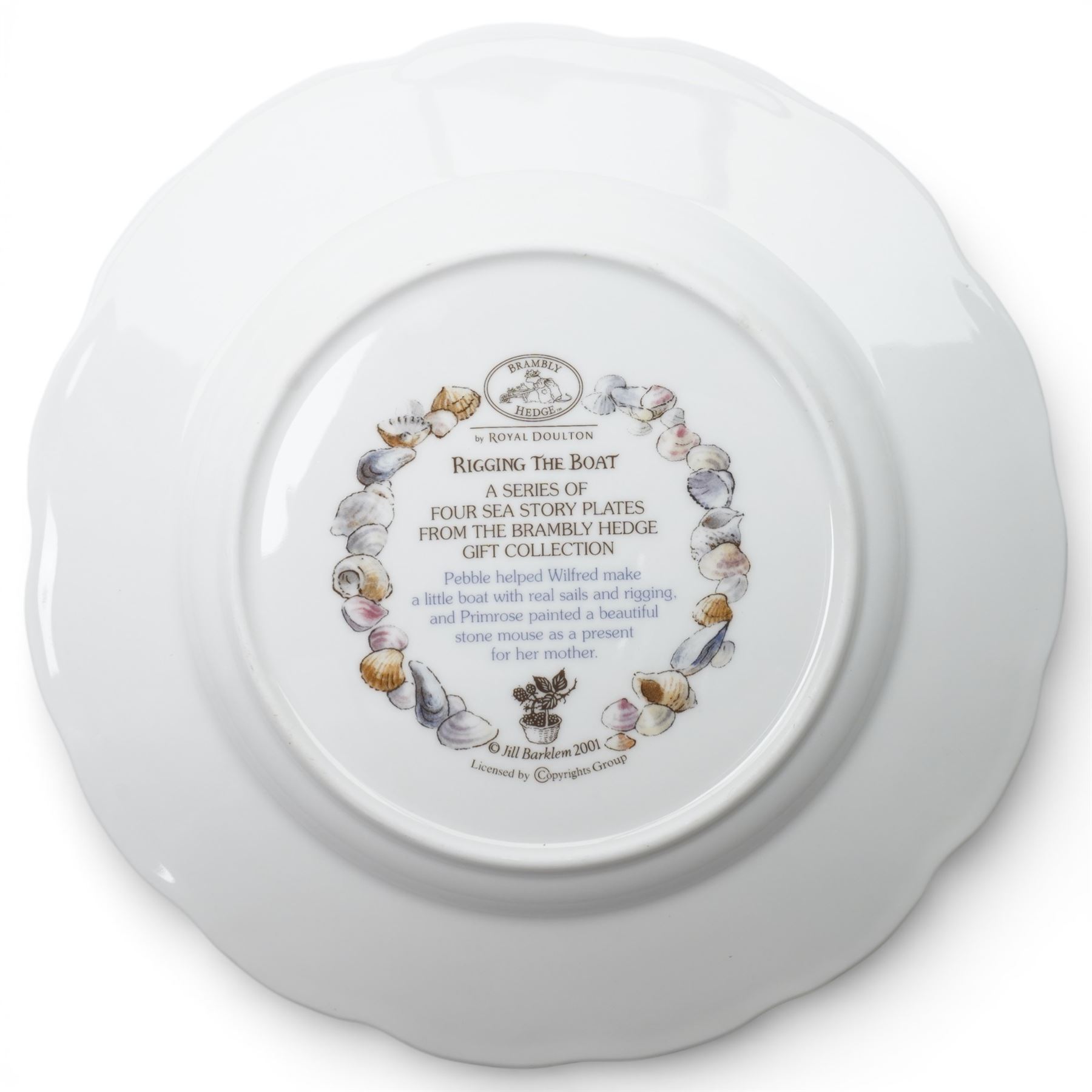 Set of four Royal Doulton Brambly Hedge plates from the 'Sea Story' collection, 'Dining by the Sea', 'Homeward Bound', 'Meeting on the Sand', and 'Rigging the Boat' (4)