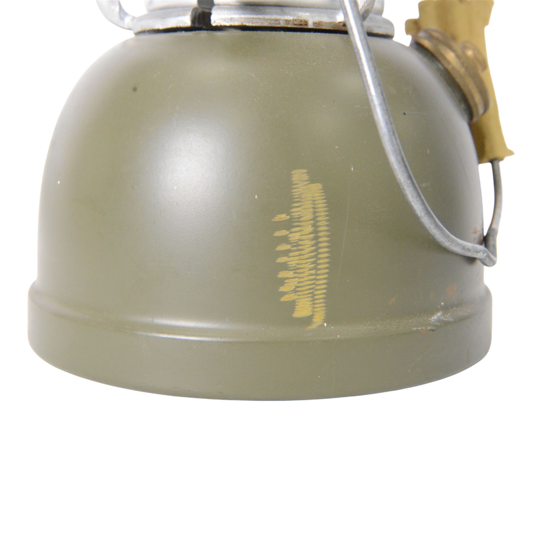 WWI British Officers paraffin lamp by JC & W Lord, Birmingham, complete with carrying case containing fuel can, together with a military issued Bialladin lamp with broad arrow marked 1955