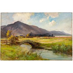 Owen Bowen (Staithes Group 1873-1967): Stone Bridge in the Lake District, believed to be Bassenthwaite, oil on canvas laid on to board signed 30.5cm x 45.5cm (unframed)