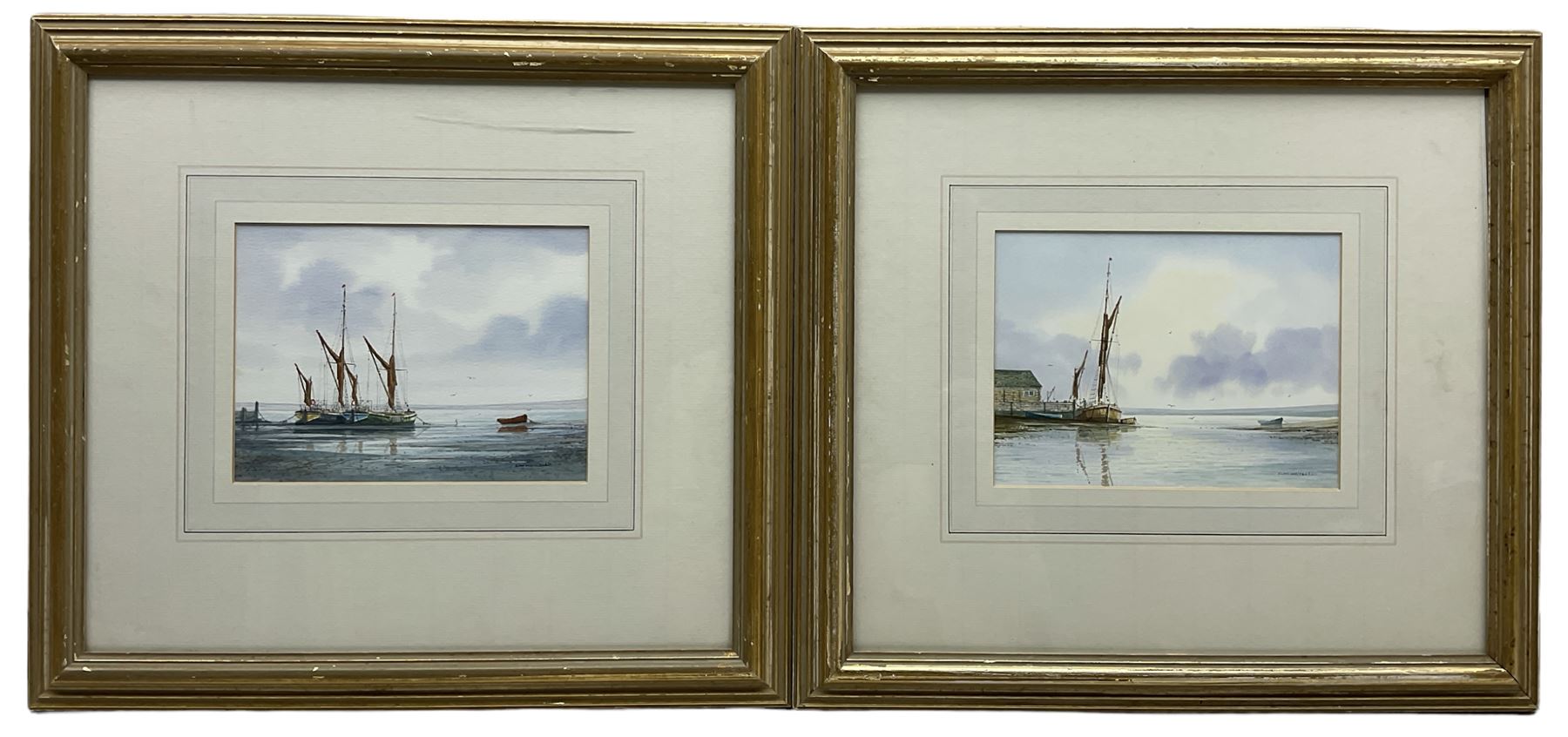 Alan Whitehead (British 1952-): Sailing Vessels at Anchor, pair watercolours signed 15cm x 20cm (2)