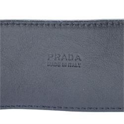 Prada - wide black leather waist belt, with oversized silver-tone circular ring clasp stamped PRADA, size 90/36