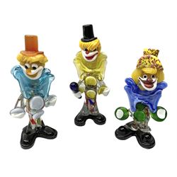 Three Murano style glass clowns, tallest H24cm