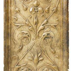 D Brucciani, London - After the antique -  A relief moulded plaster panel No2538 with stylised trailing leaves, flower heads and a mask 62cm x 22cm