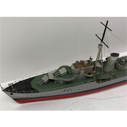 Large scale model of the Destroyer Javelin F61 painted in battle colours, with plans, L178cm, W22cm, H61cm. 
