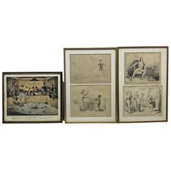 John 'HB' Doyle (British 1797-1868): 'A Very Small Shot', 'Good Training', 'A Bright Thought' and 'Russian Diplomacy', four 19th century lithographs framed as two, together with 'Billy the celebrated rat killing dog' reproduction lithograph (3)