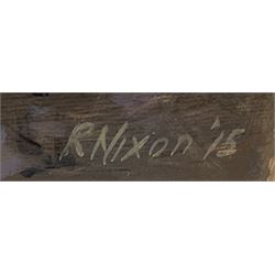 Robert Nixon (British 1955-): Duchess Class Steam Locomotive 'City of Edinburgh' in BR blue livery at Willsden, oil on canvas signed and dated '15, 50cm x 75cm (unframed)