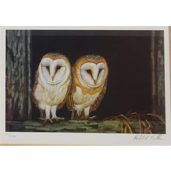  'Goldcrest on Larch', Barn Owls and Duck and Chicks, three limited editiion colour prints signed and number in pencil by Robert E Fuller (British 1972-) and four animal prints after the same hand max 17.5cm x 32.5cm (7)  