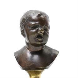 After Jean Antoine Houdon (French 1741-1828): 'Jean qui pleure' and 'Jean qui rit', laughing and crying busts of a boy on circular marble base, H11cm