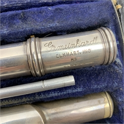  Gemeinhardt Elkhart silver plated three-piece flute serial no. 310152 L67cm and Martin Fres. Paris rosewood two-piece piccolo L32cm, both in fitted cases   