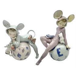 Two lladro figures, comprising Restful Mouse no 5882 and Mischievous Mouse no 5881, both with original boxes, largest example H19cm  