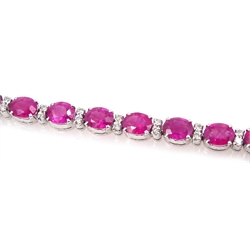  18ct white gold ruby and diamond bracelet, stamped 750, rubies approx 11.5 carat, diamonds approx 0.5 carat   